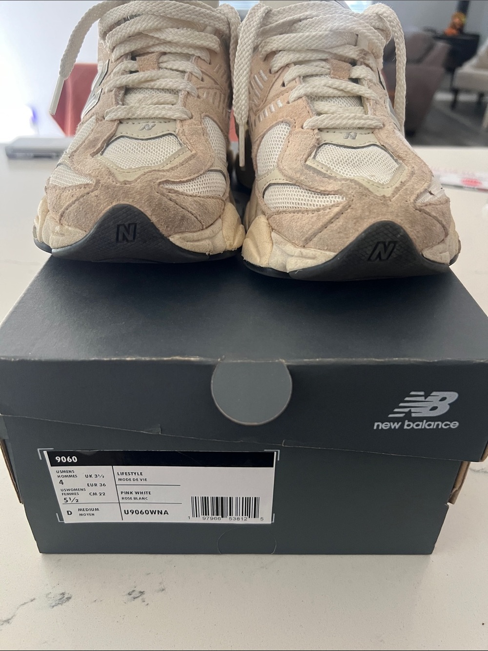 New Balance Beige & Cream 9060 Suede Mesh Sneakers